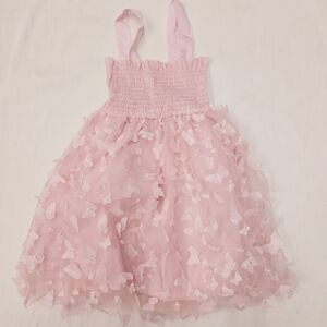 Girls Sleeveless Smocked 3D Butterfly Tulle Dress, Light Pink - (5T)